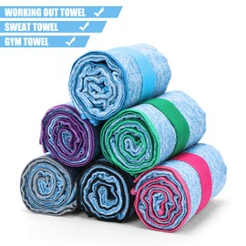 KISS QUEEN 6 Pack Sweat Towels for Men Women Working Out Lightweight Quick-Dry Microfiber Gym Towel for Running Fitness Yoga Tennis Riding Hiking Exercise Fishing(6 Pack(Blue))