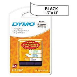DYMO 12331 LetraTag Paper/Plastic Label Tape Value Pack, 1/2-Inch x13ft, Assorted, 3/Pack
