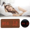 Wooden Alarm Clock LED Voice Control Desk Rectangular Brown Wood