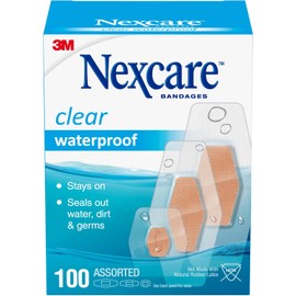 Nexcare Waterproof Clear Bandages, Covers And Protects, 360 Degree Seal Around The Pad Offers Exceptional Protection Against Water, Dirt, And Germs, Assorted Sizes, 100 Count