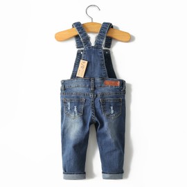 KIDSCOOL SPACE Baby Girls Boys Jeans Overall, Little Kid Bib Pocket Denim Workwear, Deep Blue-2103