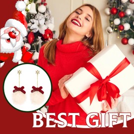 Novearring Metal Bow Earring for Women - Christmas Style - 2 Count - White, Pearl Rhinestone, Pearl - Stocking Stuffer - 7
