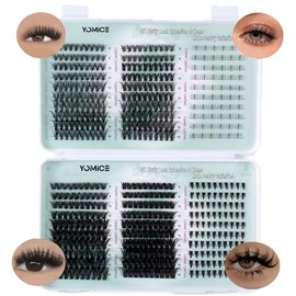 Cluster Eyelash Extensions with Bottom Lashes 30D+40D+60D+80D Natural Cluster Lashes 8-16MM Fluffy D Curl Individuals Cluster Eyelashes Russian Soft Cluster Lash Extension DIY at Home(30D+40D+60D+80D)
