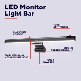 Trust Shyne Monitor Light Bar Anti-blue Anti-glare USB Lamp 42cm, Warm/Cold/Medium White Light, Adjustable Temperature and Brightness, Compact Flicker-free Touch Lamp Work Light for Office Desk