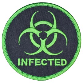 INFECTED NAME TAG BIOHAZARD SYMBOL TACTICAL BLACK OPS GREEN IRON ON MORALE PATCH