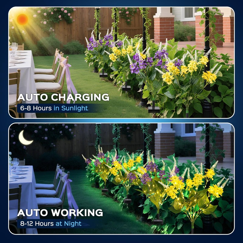 TANSOREN 4 Pack Solar Garden Lights Outdoor, 2 Lighting Modes