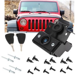 MINPART Latch Locking Hood Catch Kit, Pair of Hood Latches Black Iron Compatible with for Jeep for Wrangler JK 2007-2018