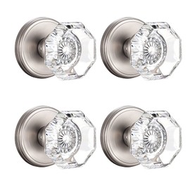 CLCTK 4 Pack Glass Dummy Door Knobs, Single Side Dummy Door Knob Set, Brushed Nickel