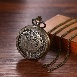 Avaner Women's Vintage Pocket Watches: Hollow Engraving Owl Pattern Analog Quartz Necklace Watches Pendant with Chain