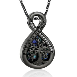 XSMZB Infinity Cremation Jewelry for Ashes for Women Men Tree of Life Urn Necklace for Human Pet Abalone Shell Memorial Ash Pendant(Black)