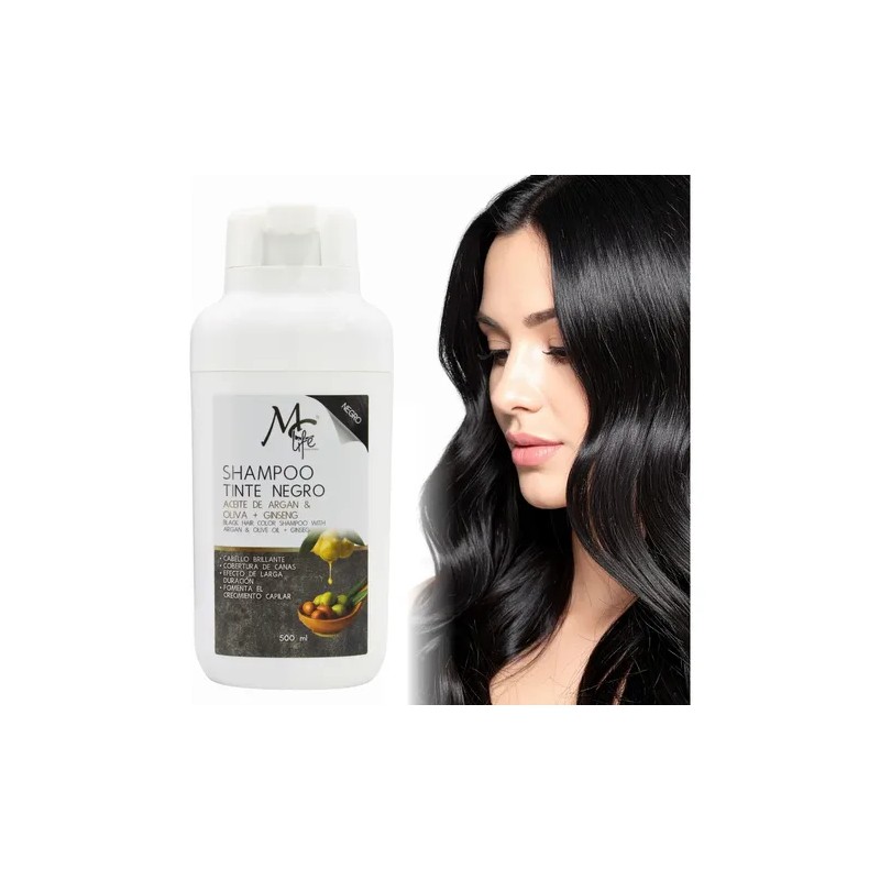 Shampoo Tinte Negro, Cobertura Canas, Aceite Argán. Mc Life
