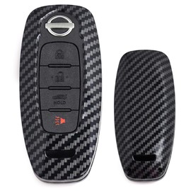 iJDMTOY Glossy Black Carbon Fiber Finish Hard Plastic Key Fob Case Compatible with Nissan 2022-up Pathfinder Kicks Rogue Ariya 3-4-5 Button G2 Smart Key