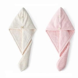 2 Pack Microfiber Hair Towel Wrap for Women Super Absorbent & Quick Drying Towels with Button, Hair Turbans for Curly Long & Short Hair - Anti-Frizz (Pink，Beige, 25 * 65CM)