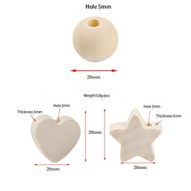 Wooden Heart Beads for Threading 90 Pieces 20 mm Natural Wood Beads Heart Round Star Shape Wooden Beads Set Loose Beads with Hole Unfinished Blank Spacer Beads Wooden Balls for Crafts DIY Jewellery
