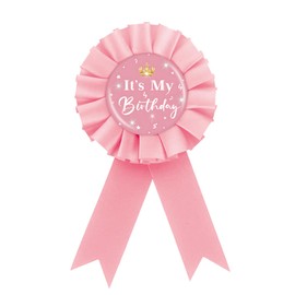 Pink It's My Birthday Tinplate Badge Pin, Crown Happy Birthday Button Pin, It's My Birthday Pink Rosette Badge Pin for Girl Women, Brooch Buttons for 18th/21st/30th Birthday Party Celebration