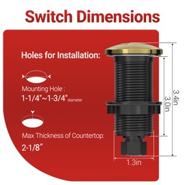 APIELE Garbage Disposal Air Switch Kit, Sink Top Push Button Switch for Food Waste Disposer, UL Listed 3.6" Long On/Off Air Button (Matte Rose Gold)