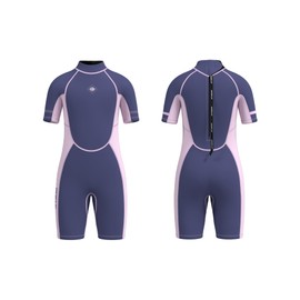 Jsnorklet Kids Wetsuit for Girls, 3mm Back Zip Toddlers Neoprene Shorty Diving Suits Keep Warm in Cold Water for Swimming Snorkeling Surfing