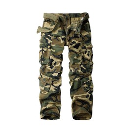 OCHENTA Men's Camo Cargo Pants Cotton Casual Work Tactical Combat Tactical Pant with 8 Pockets Army Green Camo M 30