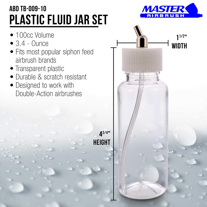 Set of 10 Plastic 3.4 Ounce (100cc) Airbrush Bottles (Jars)