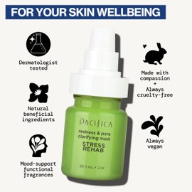 Pacifica Stress Rehab Redness & Pore Clarifying Face Mask, Niacinamide & Caffeine Facial Mask for Redness Relief, Pore Minimizer for Oily Skin, Clean Beauty Vegan & Cruelty-Free, 2 Fl Oz