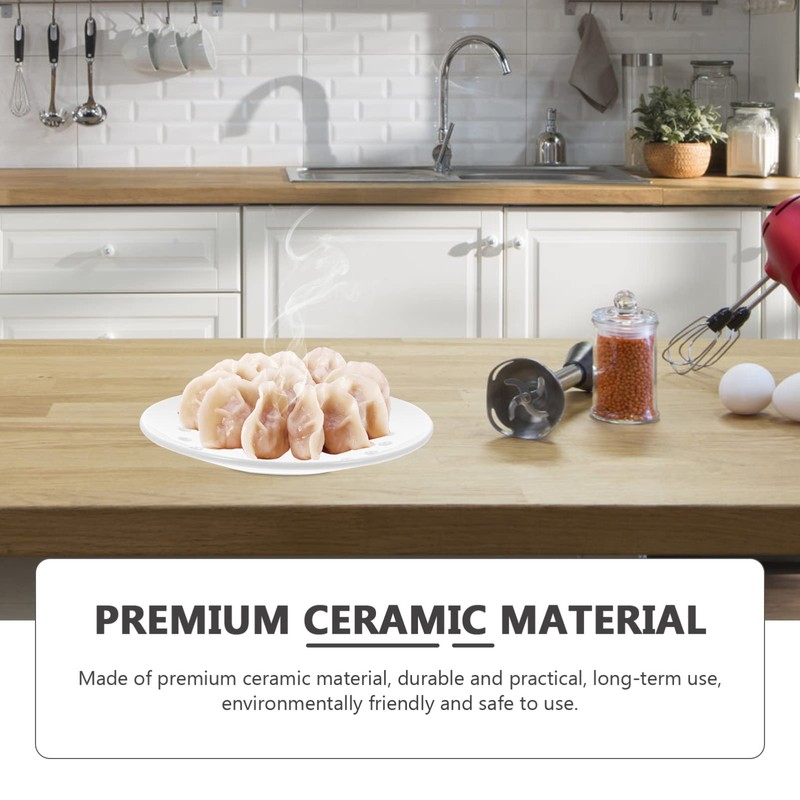 YARDWE Ceramic Steamer Plate Vegetable Steamer Dish Dumpling Plates Tray