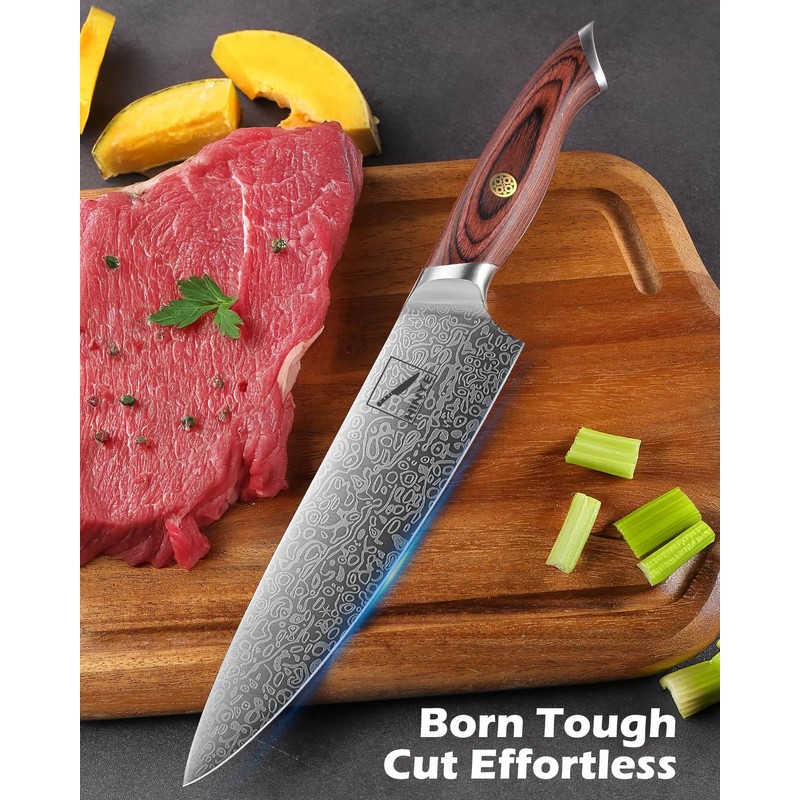 Hinye 8" High Carbon Stainless Steel Kitchen Chef Knife, Redwood
