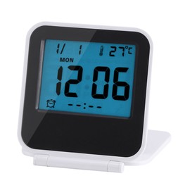 Portable Foldable Tabletop Travel Digital Alarm Clock with Temperature Calendar Date Week White