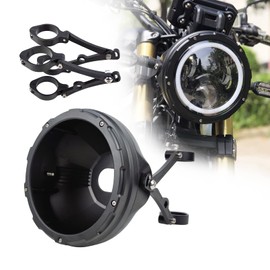 HARPUOU 7inch CNC Motorcycle Headlight Housing Bucket with CNC Side Mounting Bracket 46-50MM Fork Tube Holder Clamps for Motorcycle
