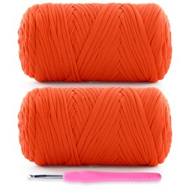 Soft Tshirt Yarn for Crochet, T Shirt Yarns for Crocheting Crafts, Bags, Basket, Coaster, T-Shirt Yarns Each Skein Yarn 14.1oz, 47.2yd (2, Orange)