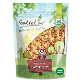 Food to Live Dry Roasted Whole Cashews, 3 Pounds – Unsalted, Oven Roasted Nuts, No Oil Added, Kosher, Vegan, Bulk. Crunchy Texture. Good Source of Protein and Fats