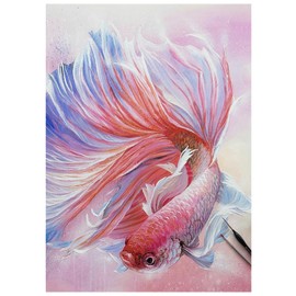 SHEGZHUC Diamond Painting Fish 30 x 40 cm Siamese Betta Betta Pink Diamond Painting Fish Animals Mosaic Diamond Painting Art Embroidery Cross Stitch Pictures Gift Wall Decoration