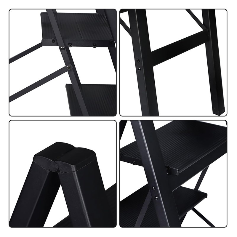 findmall 2 Steps Black Aluminum with Wide Treads Folding Step