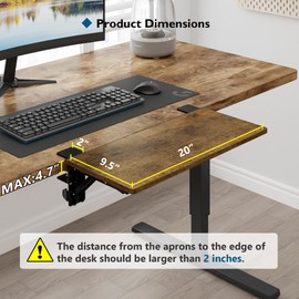 BONTEC Small Ergonomics Desk Extender Tray, 20x9.5 Inch Table Mount Arm Rest Shelf, 90° Foldable Keyboard Tray Platform, Clamp on Computer Arm Rest for Desk, Suitable for Office Desks, Rustic Brown
