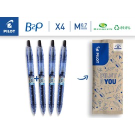 PILOT - Pack of 4 B2P Gel 0.7 - Gel Ink Roller Ball Pen - Medium - Begreen - Black