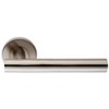 Pair Straight Round T-Bar Handle on Round Rose - Concealed Fix - Satin Steel | Door Handle Lever on Screwless Rose - Internal Door Hardware - Screws, Fixings and Spindle Included