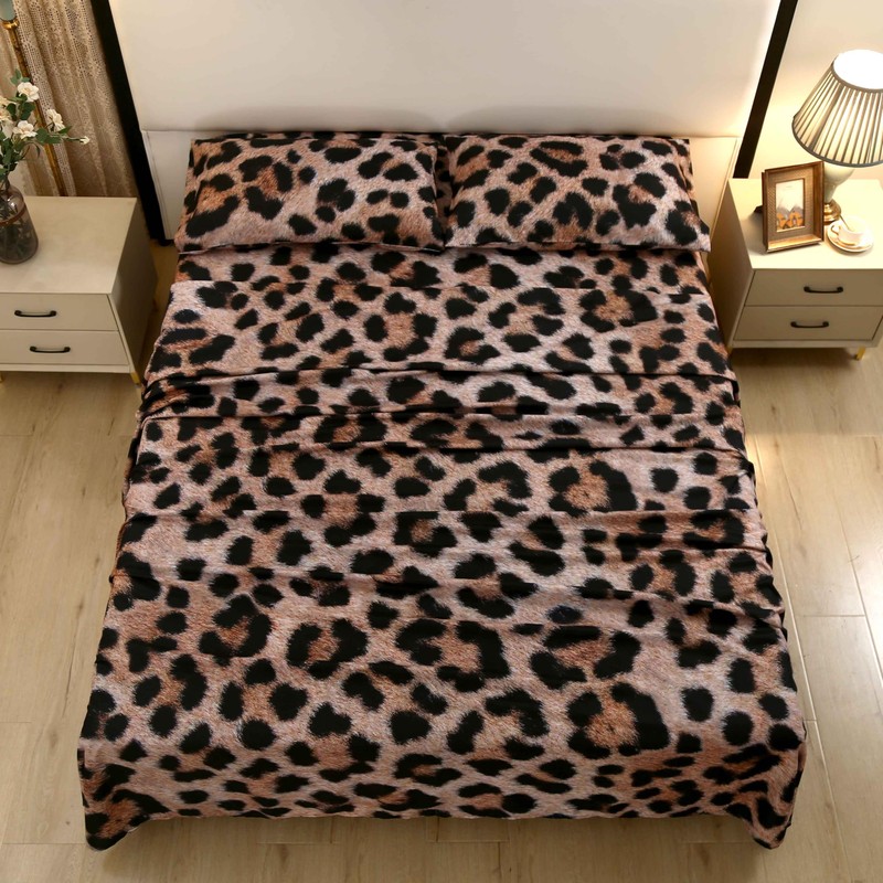 SDY 4PCS Cheetah Print Sheets,Leopard Sheets Set Twin for Kids