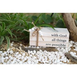 GNIYNAY Wood Decorative Books for Home Decor - Rustic Faux Books for Decoration Modern Home Decor - Stacked Books for Coffee Tables Bookshelf Decor - With God All Things Are Possible Wooden Sign