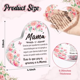 Yopyame Acrylic Gifts for Mom - Regalos para Mamá Acrylic Gifts Spanish Mom Acrylic Heart Keepsake Paperweight from Daughter Son Mother's Day Birthday Christmas Valentines Acrylic Sign Plaque for Mom