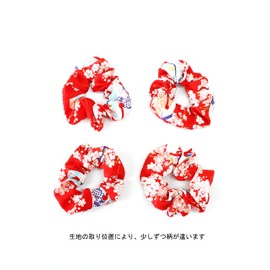 COCOLUCK Japanese Pattern Crepe Scrunchie Hair Rubber Volume Hair Rubber Made in Japan Suzakura Series (Suzakura Red)