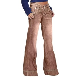 Flamingals Low Rise Straight Leg Wide Leg Baggy Jeans Women Stretch Boyfriend Butterfly Flare Denim Pants Brown 3XL