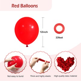 FOTIOMRG Red Balloons, 50 Pack - 12 inch Latex Party Balloons for Birthday, Graduation, Baby Shower, Valentines, Christmas, Wedding Parties (with Red Ribbon)