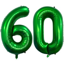 Dark Green 60 Number Balloons, 40 Inch Giant Number 60 Balloons Foil Mylar Helium Dark Green Number Balloons for 60th Birthday Party Supplies Anniversary Event Celebration Decorations
