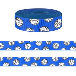 5 Yards Sports Volleyball Ribbon for Crafting Sewing, 7/8 Inch Blue Grosgrain Ribbons for Gift Wrapping, Track Field Balls Ribbons for Hair Bow Cheerleader Accessories