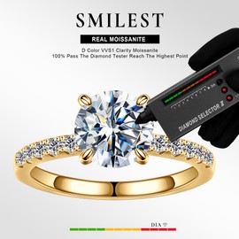 SMILEST Moissanite Engagement Rings for Women, 1.5CT Round D Color VVS1 Clarity Lab Created Moissanite Rings 18K White Yellow Rose Gold Vermeil Moissanite Rings for Women Wife Promise Rings for Her,