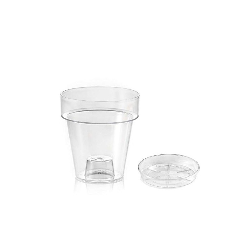 Teraplast transparent Porto flowerpot with internal support and Plato saucer