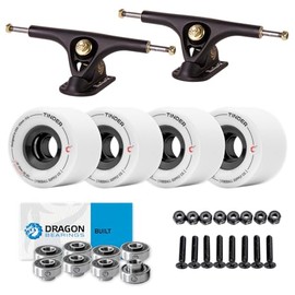 Paris V2 50° Longboard Skateboard Trucks Bundle - Set of 2 Longboard Trucks with Tinder 60mm Longboard Wheels & Bearings for Cruising & Carving (Black, 180mm / 65mm)