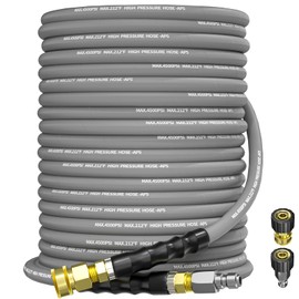 KARHDIR Pressure Washer Hose 100FT 3/8" for Cold and Hot Water 212°F, with Swivel Quick Connect, 4500PSI Kink Resistant Grade Steel Wire Braided, Power Washer Hose With 2pcs M22-14mm Adapter