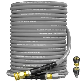 KARHDIR Pressure Washer Hose 100FT 3/8" for Cold and Hot Water 212°F, with Swivel Quick Connect, 4500PSI Kink Resistant Grade Steel Wire Braided, Power Washer Hose With 2pcs M22-14mm Adapter