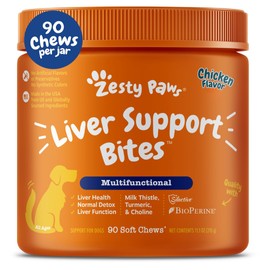 Zesty Paws Liver Support Supplement for Dogs - with Milk Thistle Extract, Turmeric Curcumin, Choline - Soft Chew Formula - for Dog Liver Function