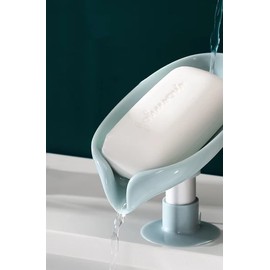 Suction Soap Dishes with Drainage,Leaf-Shaped Bar Soap Tray and Sponge Holder for Bathroom and Kitchen (Gray)